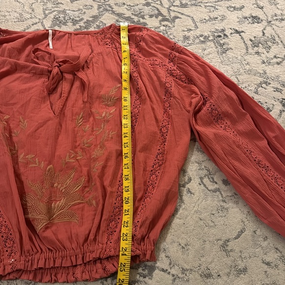 Free People Athena Orange Embroidered Lace Details Bohemian Top Size Medium - Picture 9 of 9